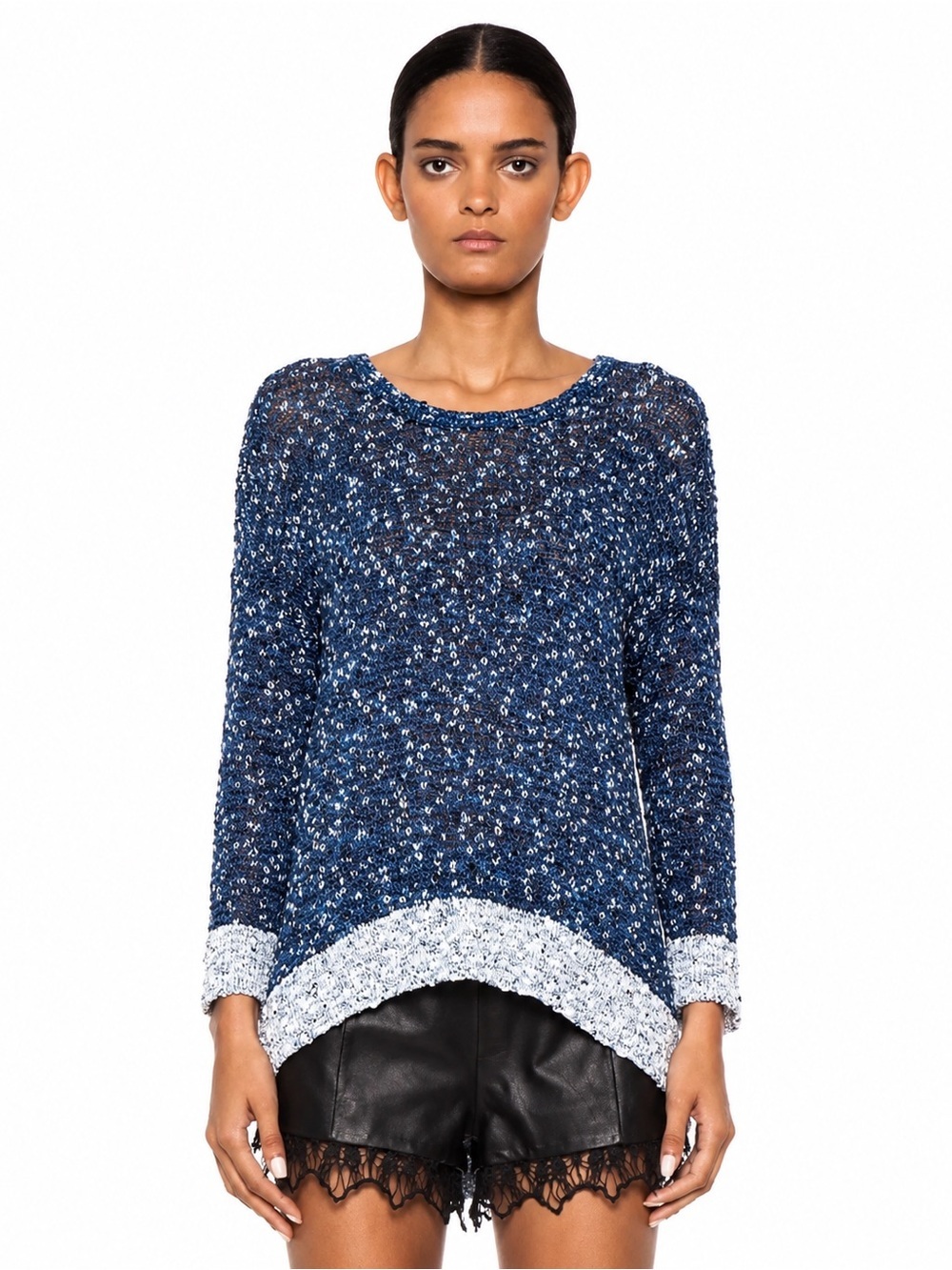 rag & bone Blue Marled Open Knit Sweater Size Small